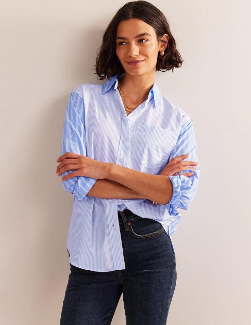 White / Blue Stripes Women's Boden Connie Cotton Shirts | 79852JZNQ