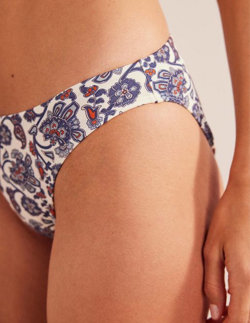 White / Blue Women's Boden Classic Bikini Bottoms | 41853OVZD