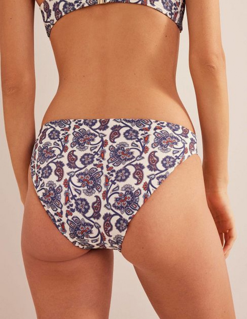 White / Blue Women's Boden Classic Bikini Bottoms | 41853OVZD