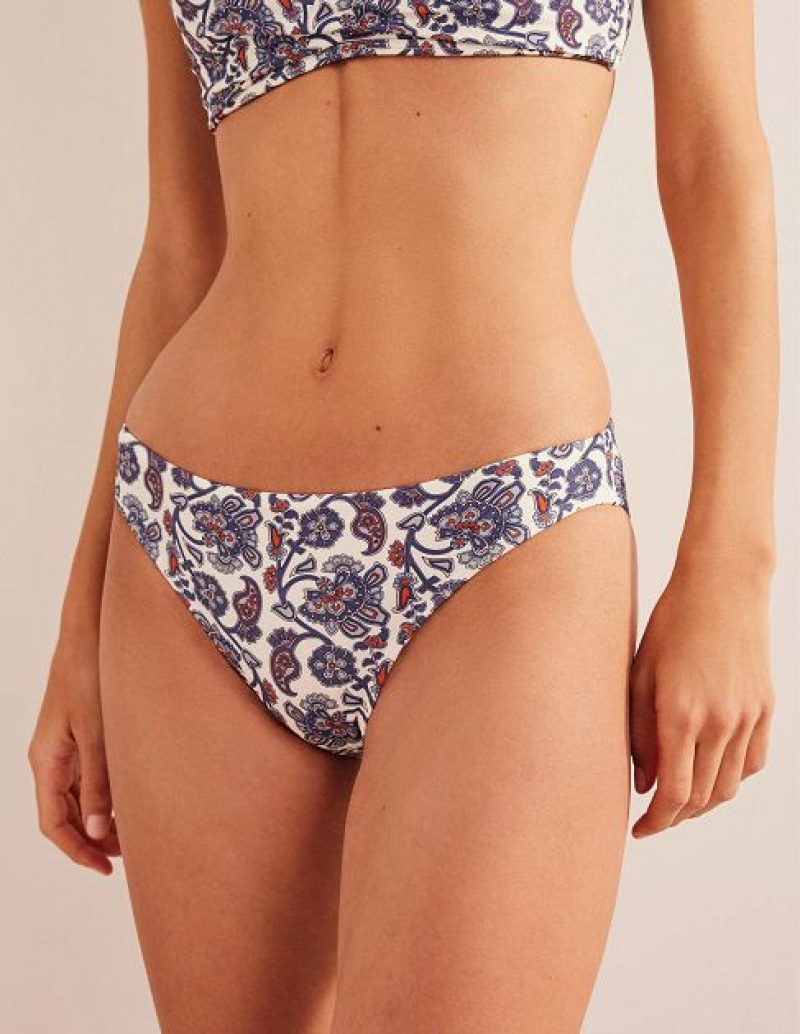 White / Blue Women's Boden Classic Bikini Bottoms | 41853OVZD