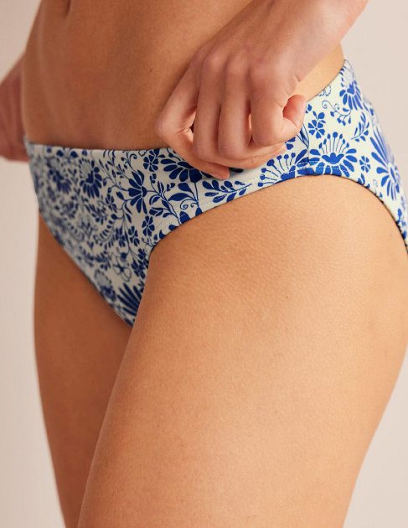 White / Blue Women's Boden Classic Bikini Bottoms | 26487XHJQ