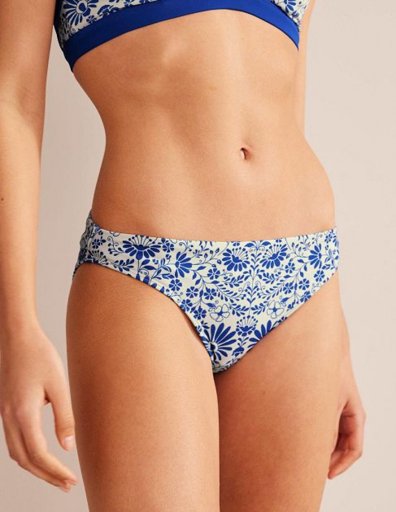 White / Blue Women's Boden Classic Bikini Bottoms | 26487XHJQ