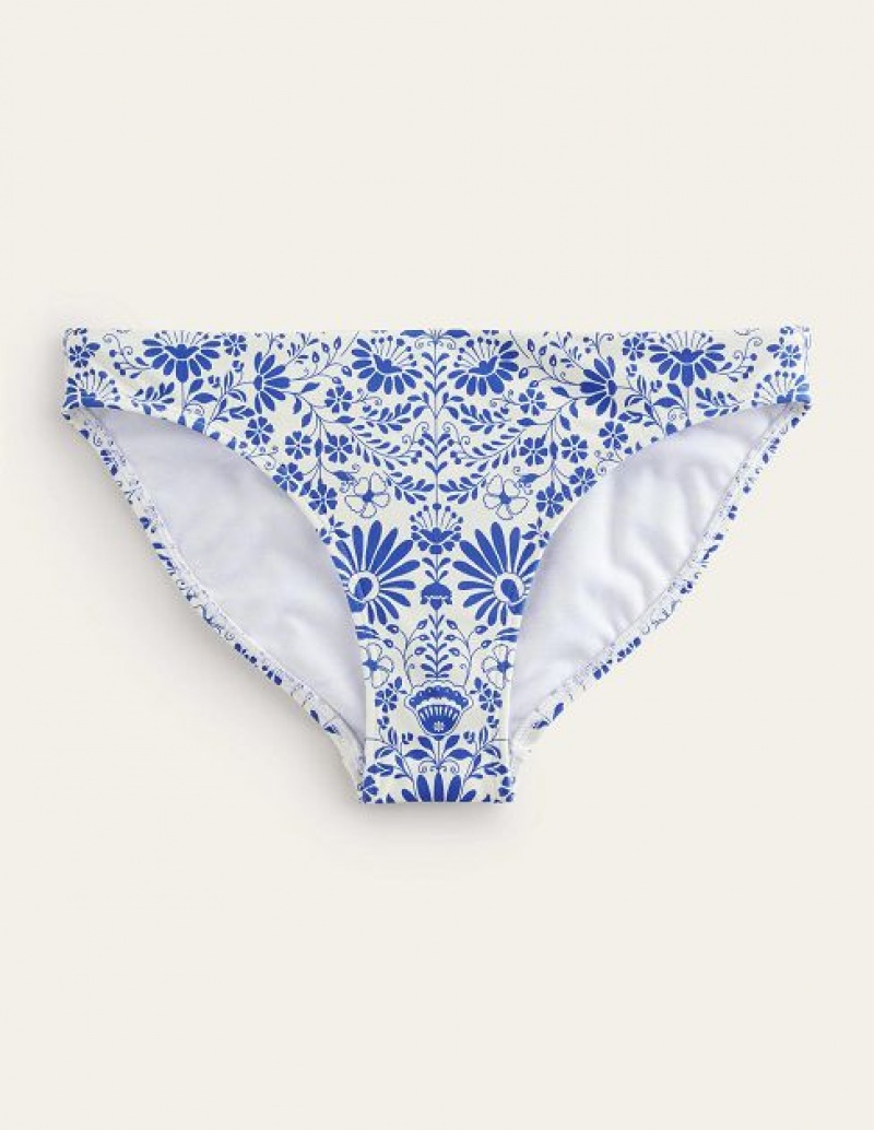 White / Blue Women's Boden Classic Bikini Bottoms | 26487XHJQ