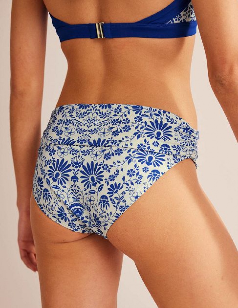 White / Blue Women's Boden Levanzo Fold Bikini Bottoms | 23174JVED