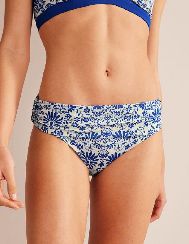 White / Blue Women's Boden Levanzo Fold Bikini Bottoms | 23174JVED