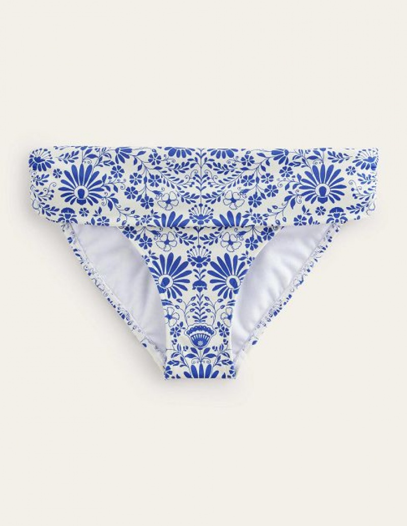 White / Blue Women's Boden Levanzo Fold Bikini Bottoms | 23174JVED