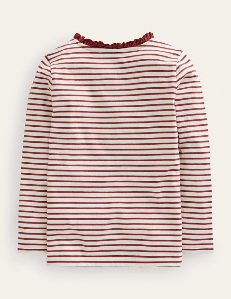 White / Brown Kids' Boden Henley Ruffle Breton Tops | 54372FHPD