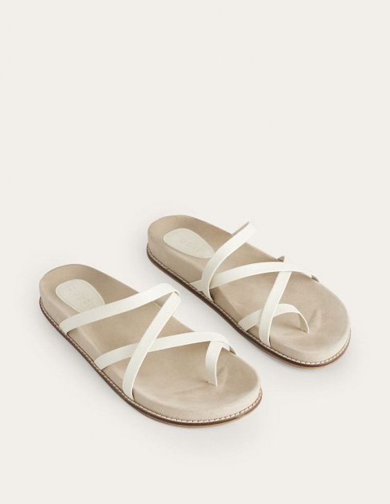 White / Brown Women's Boden Multi Strap Flat Sandals | 82951KJLQ