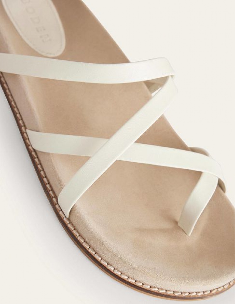 White / Brown Women's Boden Multi Strap Flat Sandals | 82951KJLQ