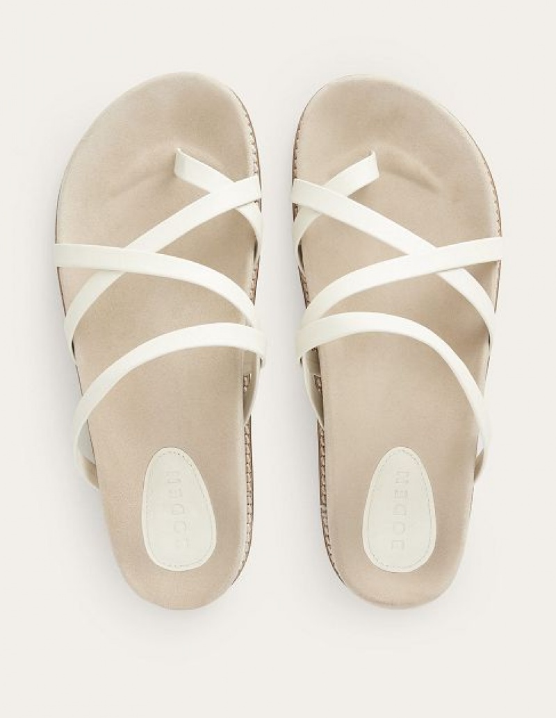 White / Brown Women's Boden Multi Strap Flat Sandals | 82951KJLQ