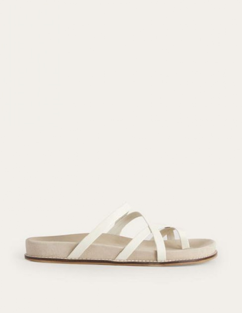 White / Brown Women's Boden Multi Strap Flat Sandals | 82951KJLQ