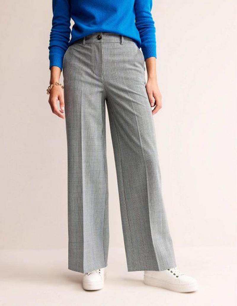 White / Grey Blue Women's Boden Westbourne Wool-twill Pants | 76108PGDV