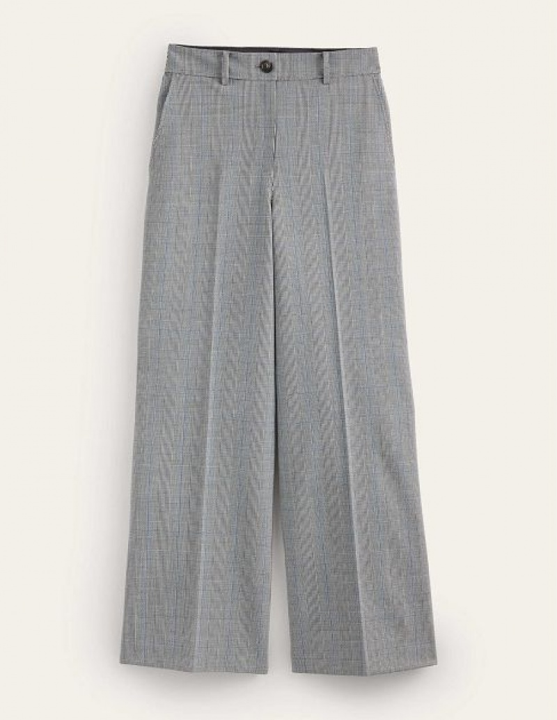 White / Grey Blue Women's Boden Westbourne Wool-twill Pants | 76108PGDV