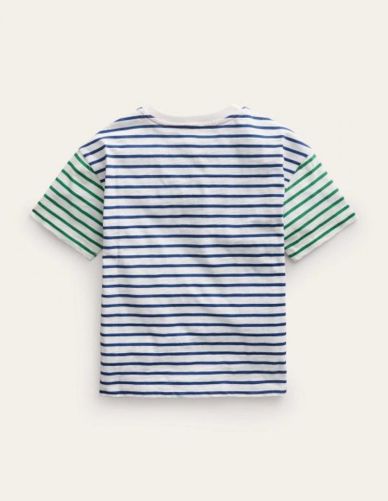 White / Navy Kids' Boden Boxy Short Sleeve Breton T-Shirt | 89703VWSH