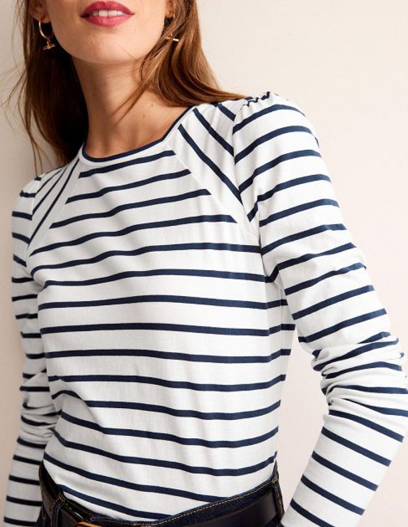 White / Navy Women's Boden Arabella Stripe T-Shirt | 02417EMXI