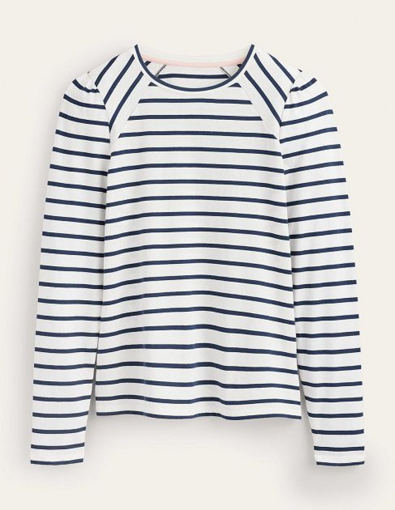 White / Navy Women's Boden Arabella Stripe T-Shirt | 02417EMXI