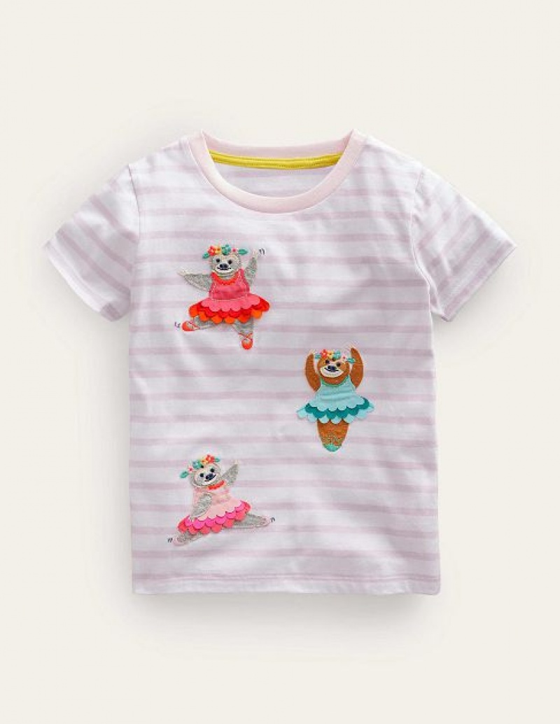 White / Pink Kids' Boden Flutter T-Shirt | 05394IROK