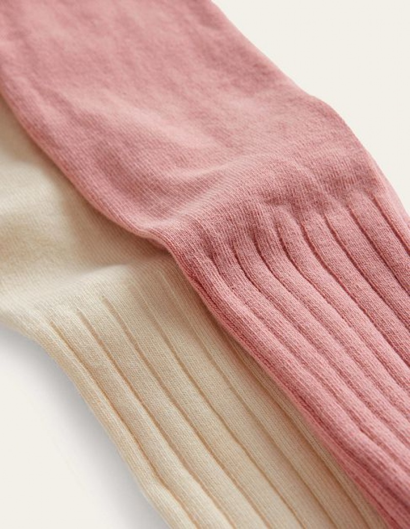 White / Pink Kids\' Boden Ribbed 2 Pack Tights | 34102QSLV