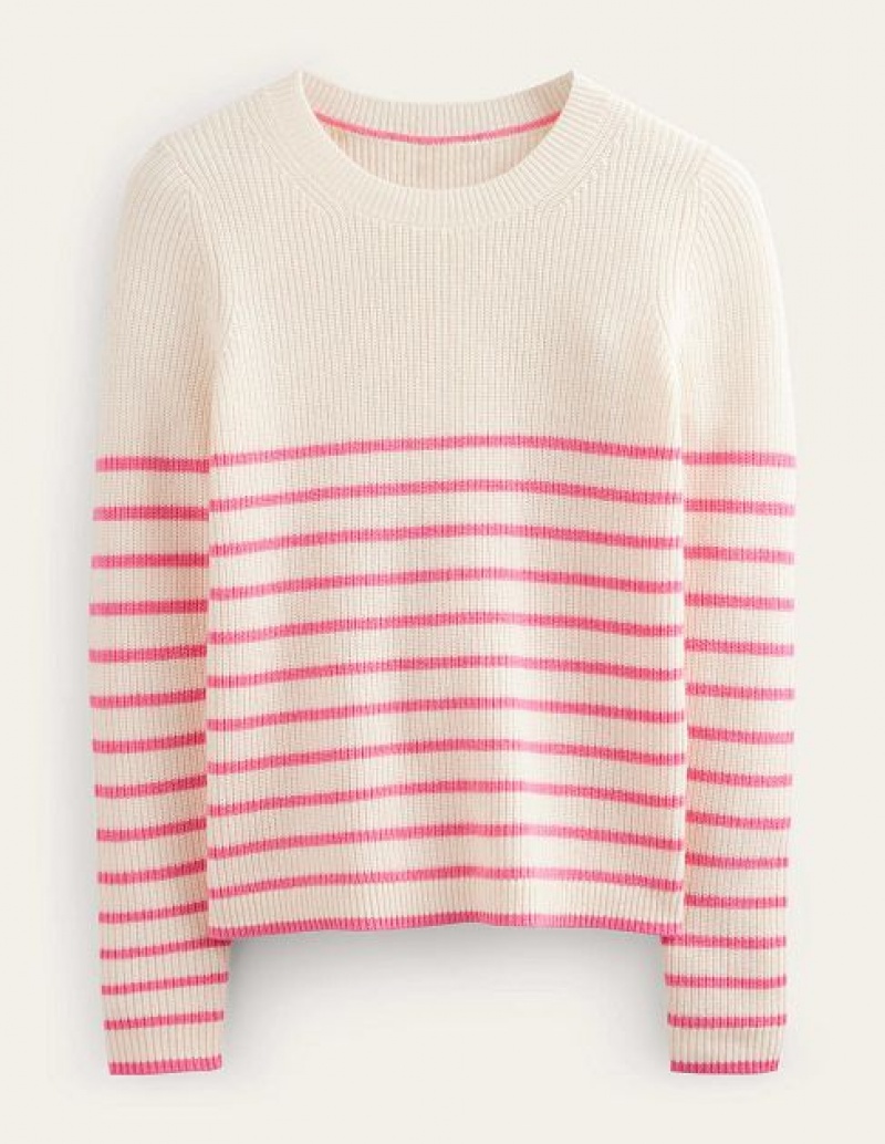 White / Pink Women's Boden Francesca Stripe Jumpers | 53180GBZW