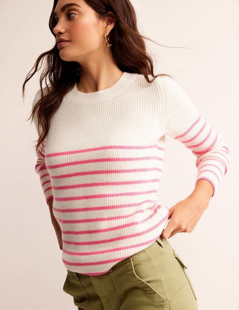 White / Pink Women\'s Boden Francesca Stripe Jumpers | 53180GBZW