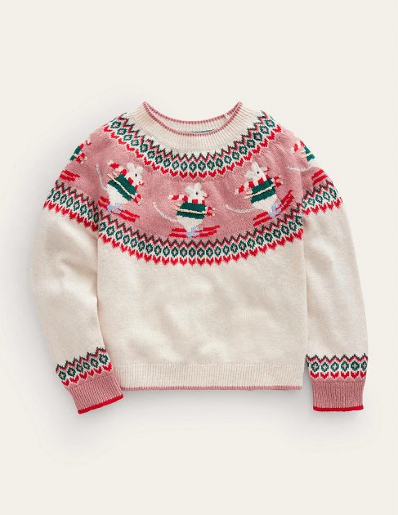 White / Pink / Green Kids' Boden Fair Isle Sweaters | 15482LFZU