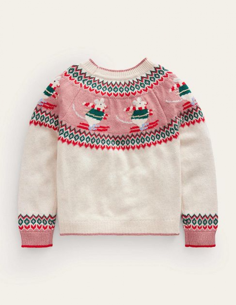 White / Pink / Green Kids' Boden Fair Isle Sweaters | 15482LFZU