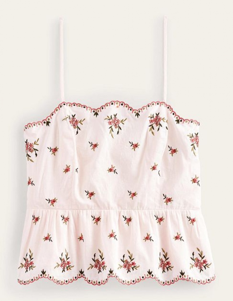 White / Pink / Green Women's Boden Embroidered Peplum Tops | 13284PXEL