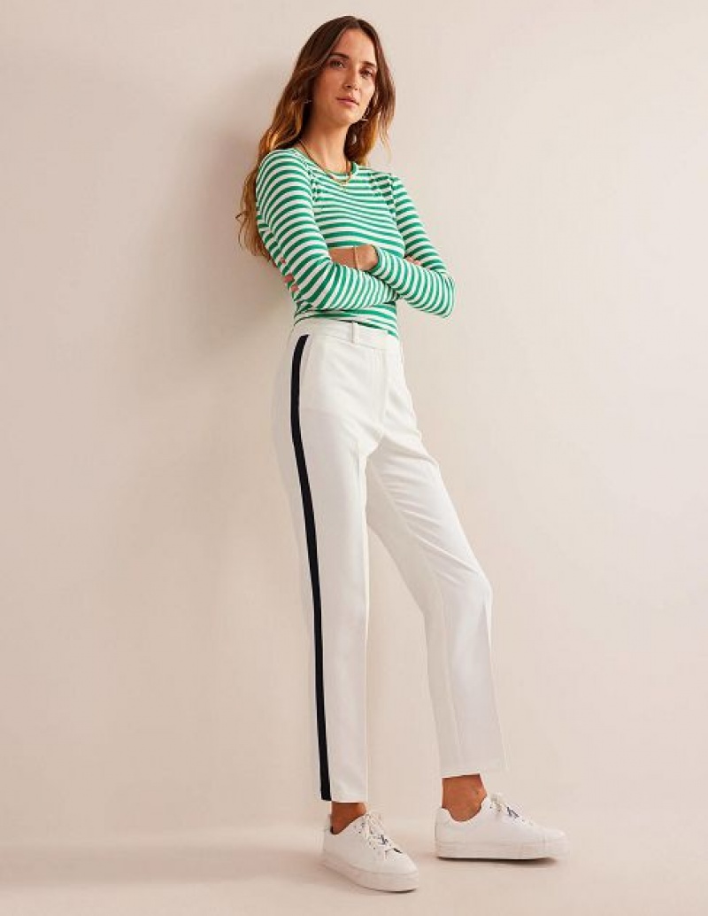 White / Stripes Women's Boden Kew Side Stripe Pants | 32094DRPA