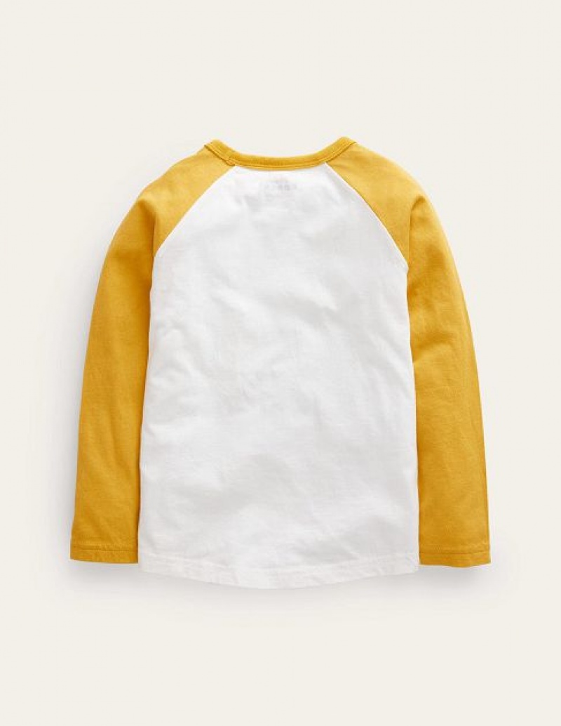 White / Yellow Kids' Boden Joyful Raglan T-Shirt | 86193URQF