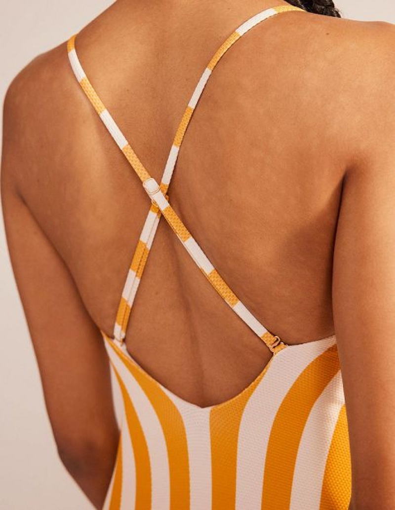 Yellow / White Stripes Women's Boden Skinny Strap Stripe Swimsuits | 09153TVIA