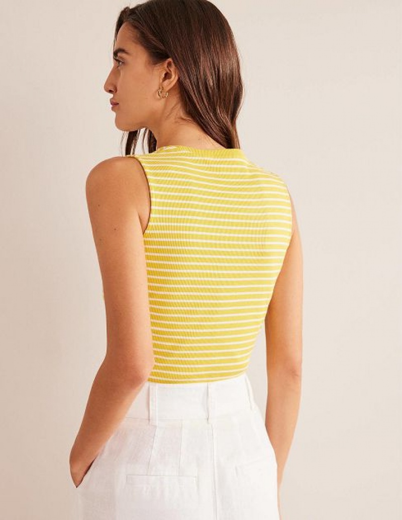 Yellow / White Women's Boden Striped Ribbed Tanks | 47130GAVT