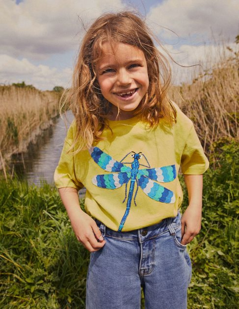 yellow Kids' Boden Dragonfly-appliqué T-Shirt | 10523AOKB