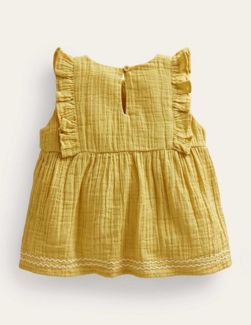 yellow Kids' Boden Embroidered Double Cloth Tops | 70629RXDZ