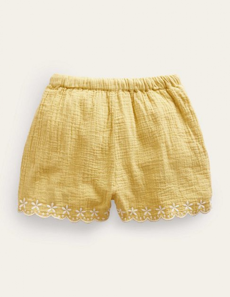 yellow Kids' Boden Embroidered Hem Shorts | 78145BVWS