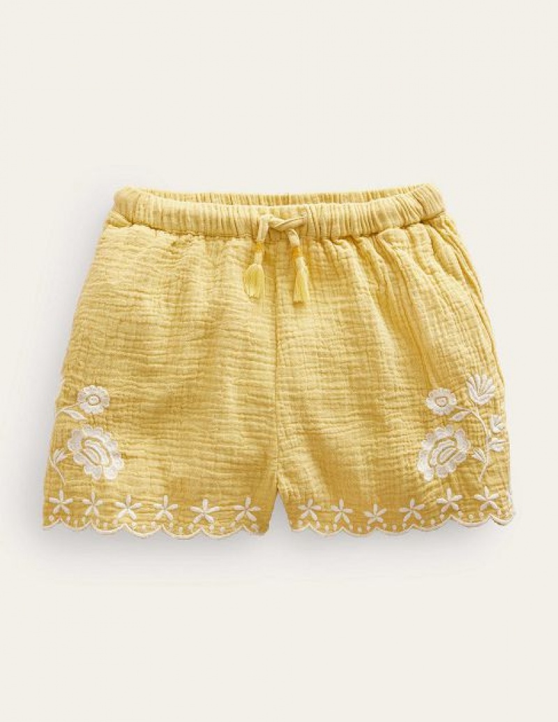 yellow Kids\' Boden Embroidered Hem Shorts | 78145BVWS