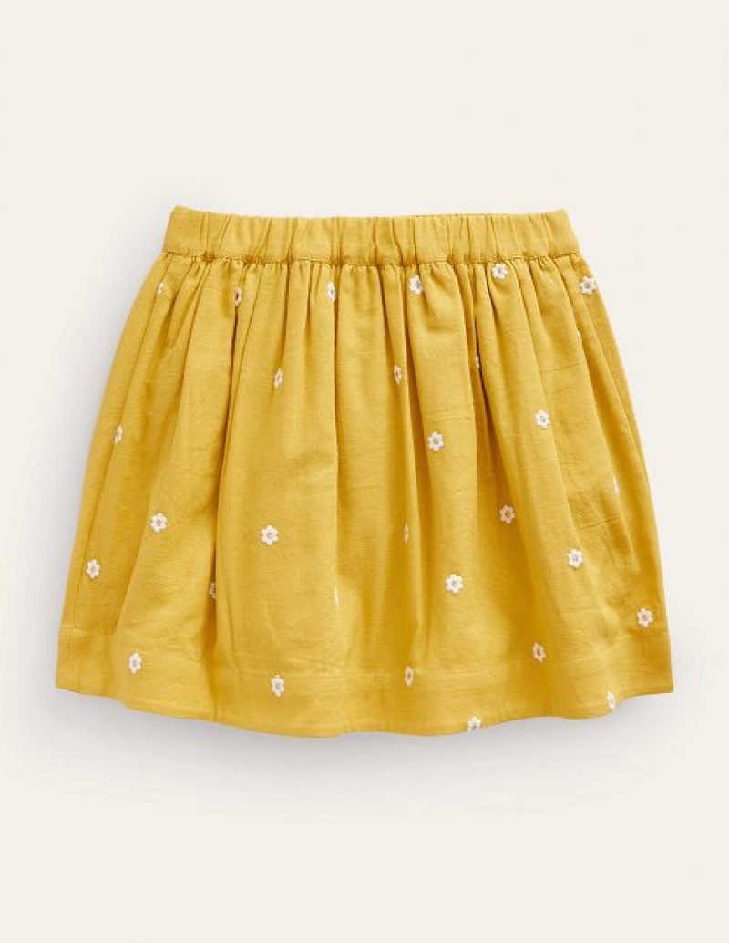 yellow Kids' Boden Embroidered Twirly Skirts | 90163PZFX