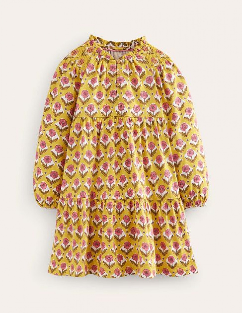 yellow Kids' Boden Tiered Jersey Dress | 05426YBLR