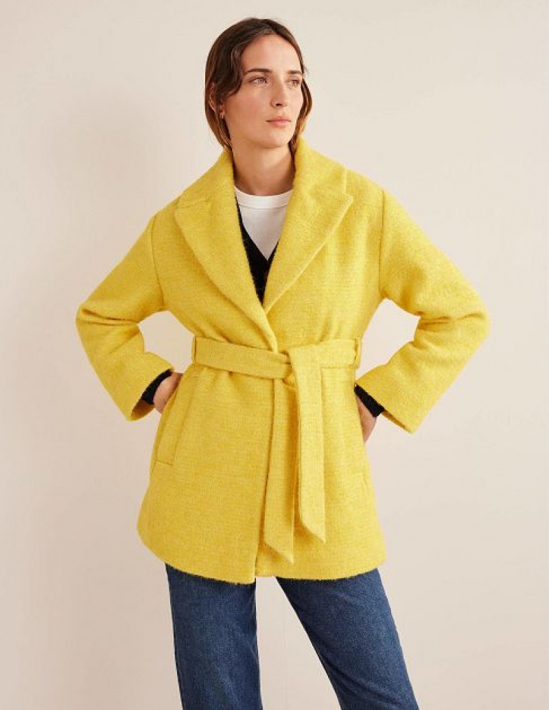 yellow Women's Boden Brushed Wool Blend Belted Coats | 27809UKSX