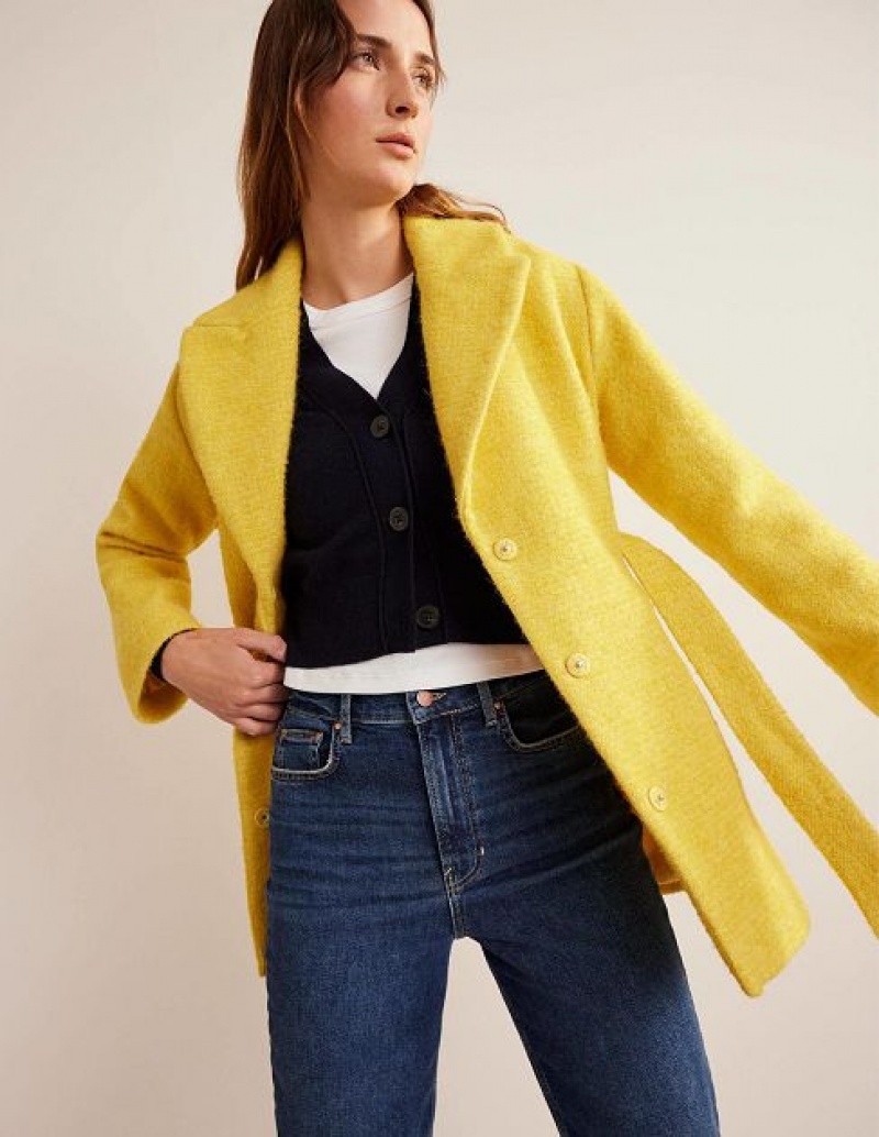 yellow Women\'s Boden Brushed Wool Blend Belted Coats | 27809UKSX