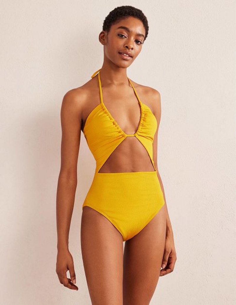 yellow Women's Boden Cut-out Detail String Swimsuits | 27368FLPQ