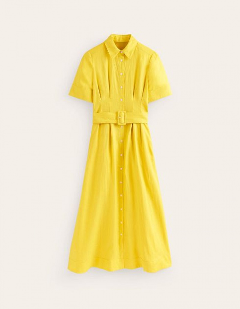 yellow Women's Boden Louise Linen Midi Shirt Dress | 83210HRXZ