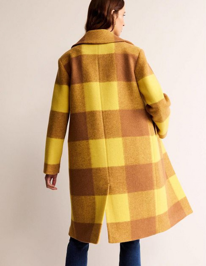 yellow Women's Boden Relaxed-fit Wool Checked Coats | 47658UDJH