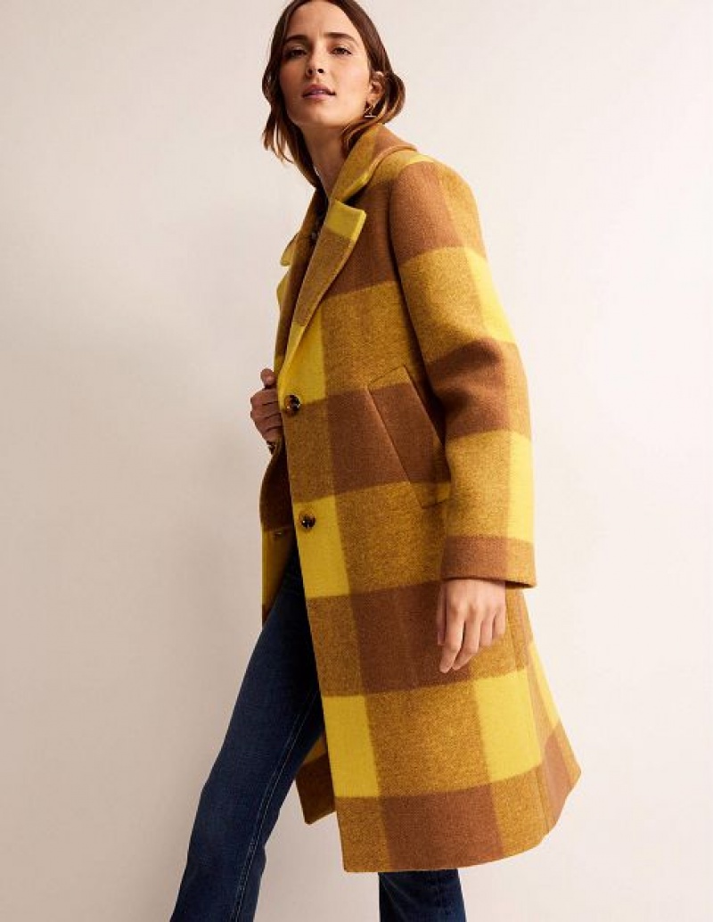 yellow Women's Boden Relaxed-fit Wool Checked Coats | 47658UDJH