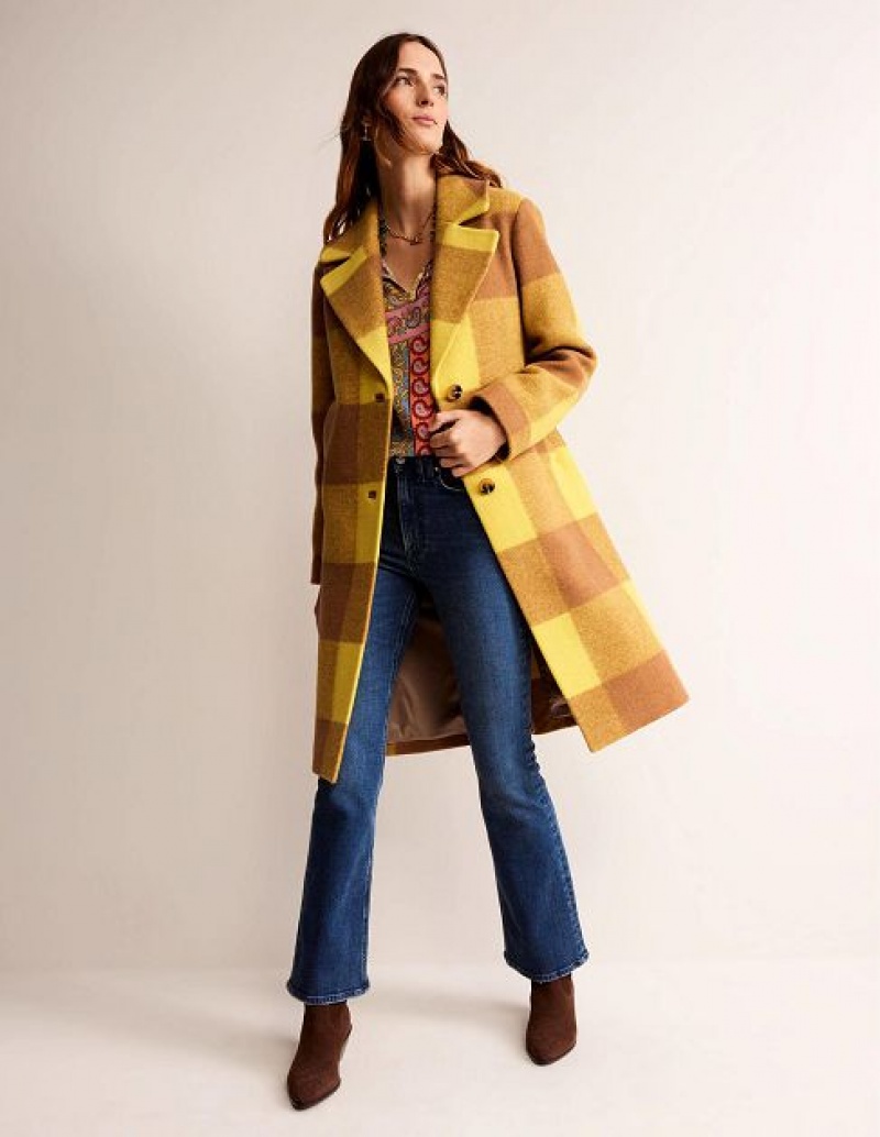 yellow Women's Boden Relaxed-fit Wool Checked Coats | 47658UDJH