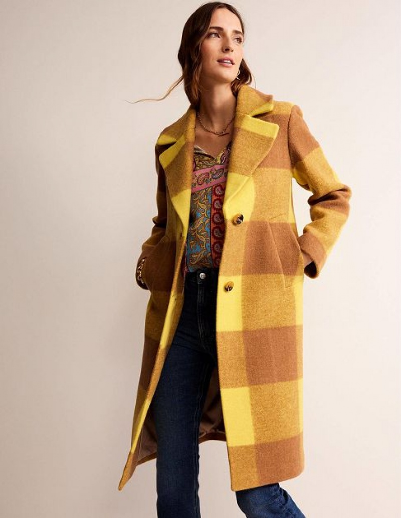 yellow Women\'s Boden Relaxed-fit Wool Checked Coats | 47658UDJH