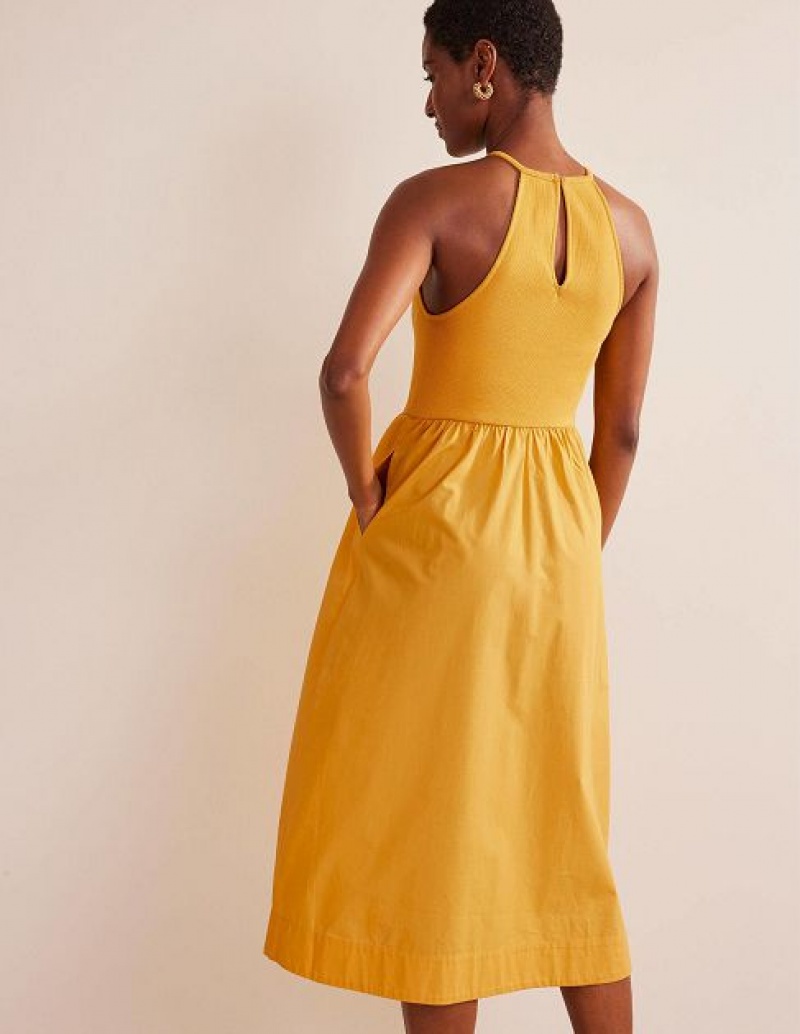 yellow Women's Boden Ribbed Halterneck Midi Dress | 45827JECN