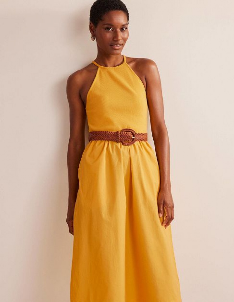 yellow Women's Boden Ribbed Halterneck Midi Dress | 45827JECN