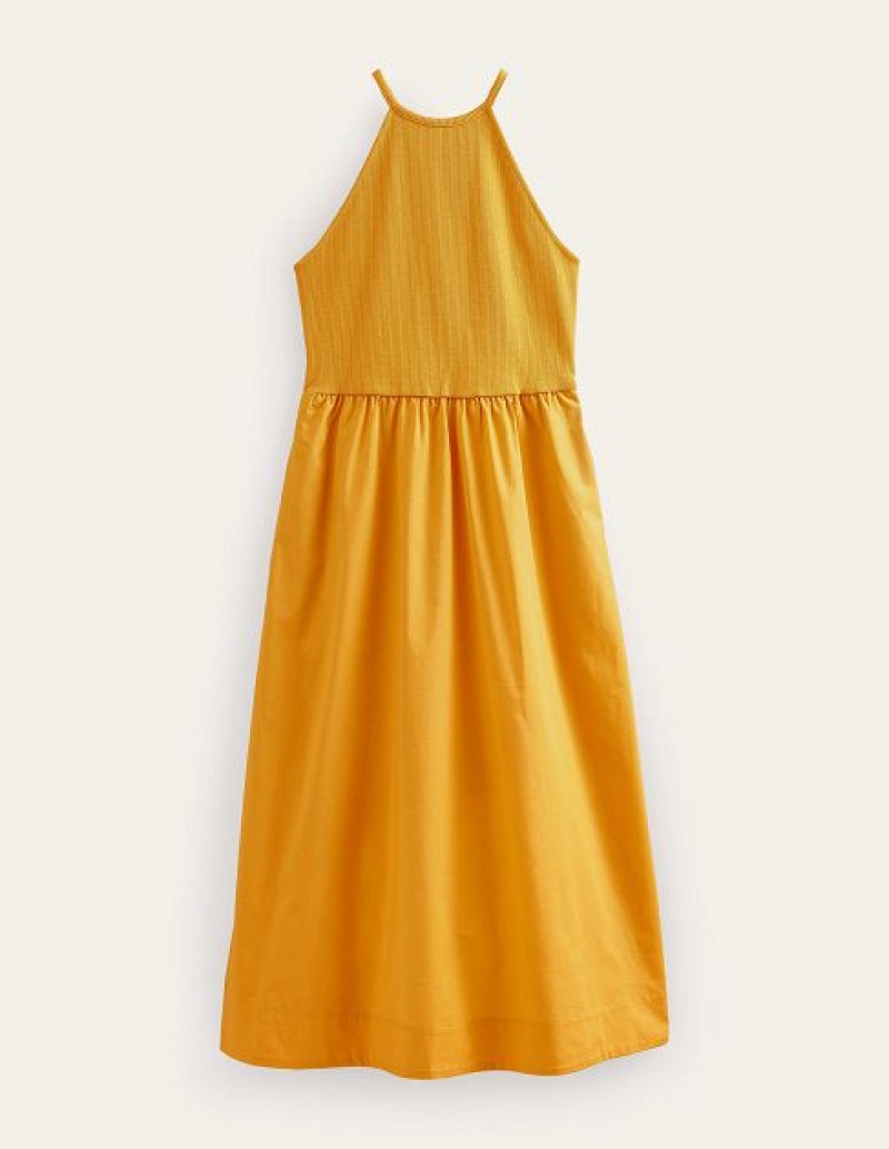 yellow Women's Boden Ribbed Halterneck Midi Dress | 45827JECN