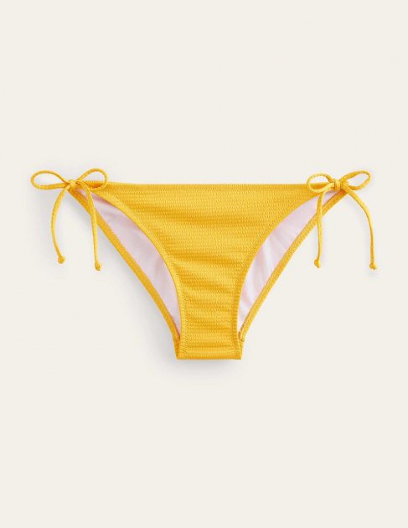 yellow Women's Boden Textured String Bikini Bottoms | 69342ZVQK