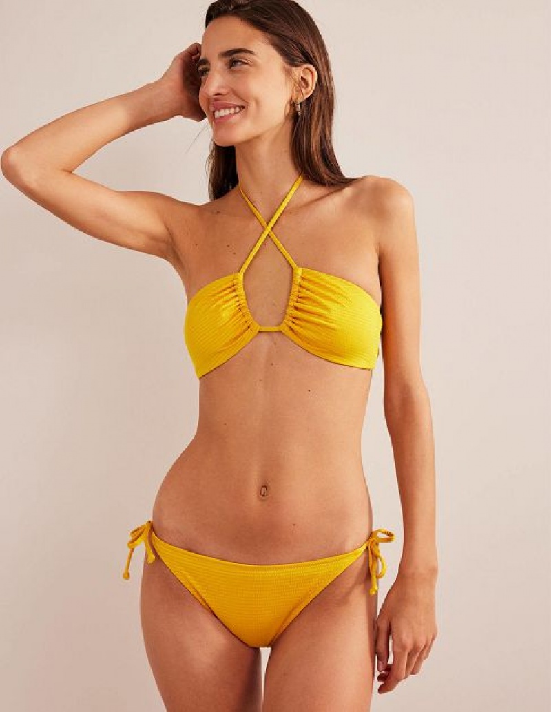 yellow Women\'s Boden Textured String Bikini Bottoms | 69342ZVQK